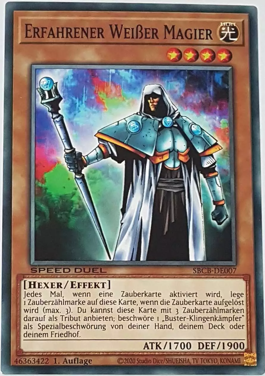 Erfahrener Weißer Magier SBCB-DE007 ist in Common Yu-Gi-Oh Karte aus Speed Duel Battle City Box 1. Auflage