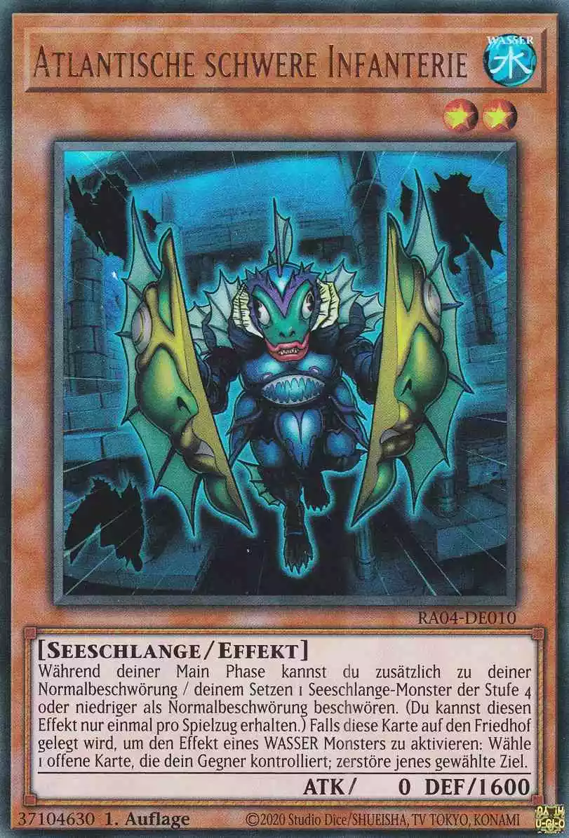 Atlantische schwere Infanterie Ultra Rare RA04-DE010 Yugioh Karte Atlantische schwere Infanterie RA04-DE010 ist in Ultra Rare Yu-Gi-Oh Karte aus Quarter Century Stampede 1.Auflage