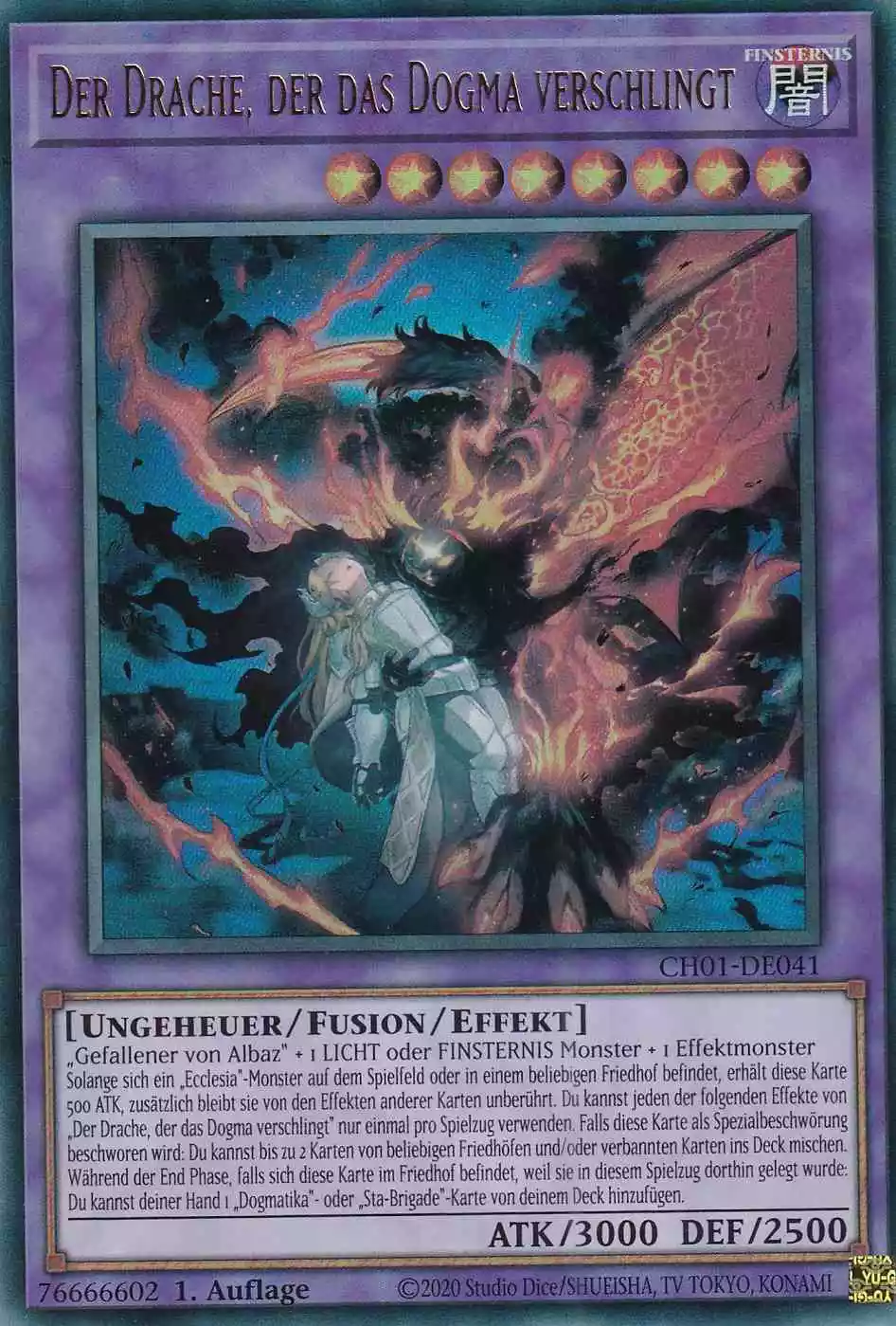 Der Drache, der das Dogma verschlingt Ultra Rare CH01-DE041 Yugioh Karte Der Drache, der das Dogma verschlingt CH01-DE041 ist in Ultra Rare Yu-Gi-Oh Karte aus THE CHRONICLES DECK: The Fallen & The Virtuous 1.Auflage