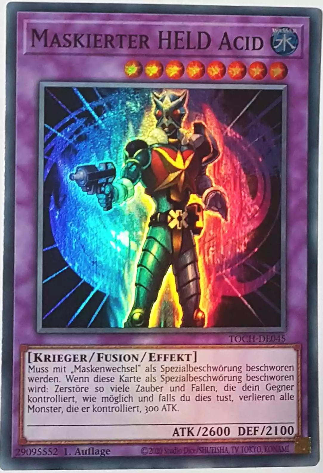 Maskierter HELD Acid TOCH-DE045 ist in Super Rare Yu-Gi-Oh Karte aus Toon Chaos 1.Auflage