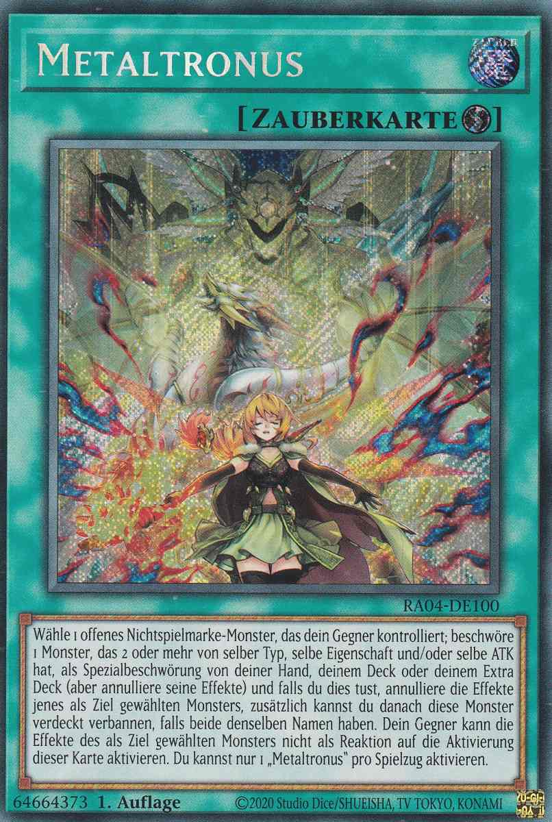 Metaltronus RA04-DE100 ist in Secret Rare Yu-Gi-Oh Karte aus Quarter Century Stampede 1.Auflage