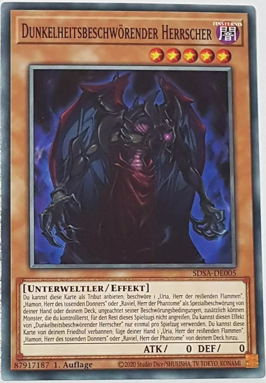 Dunkelheitsbeschwörender Herrscher SDSA-DE005 ist in Common Yu-Gi-Oh Karte aus Sacred Beasts 1.Auflage