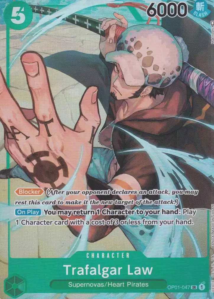 op01-047-a-trafalgar-law-super-rare-romance-dawn Trafalgar Law OP01-047 ist in Super Rare. Die One Piece Karte ist aus Romance Dawn in Parallel Alternative Art.