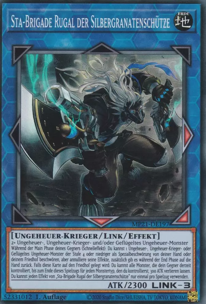 mp21-de197-sta-brigade-rugal-der-silbergranatenschuetze-super-rare-tin-of-ancient-battles Sta-Brigade Rugal der Silbergranatenschütze MP21-DE197 ist in Super Rare Yu-Gi-Oh Karte aus Tin of Ancient Battles 1.Auflage