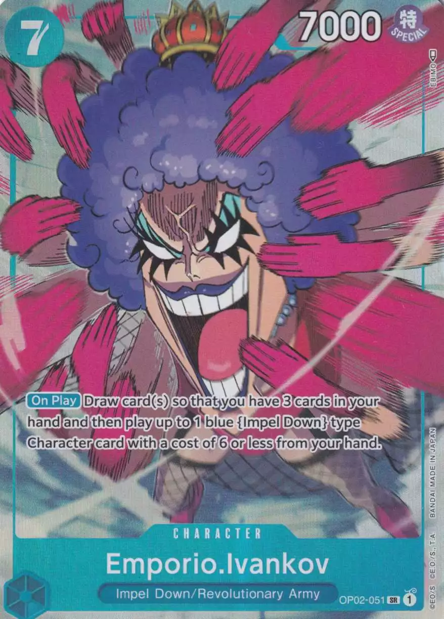 op02-051-a-emporio-ivankov-parallel-super-rare-paramount-war-op-02 Emporio.Ivankov (Parallel) OP02-051 ist in Super Rare. Die One Piece Karte ist aus Paramount War OP-02 in Parallel Alternative Art.