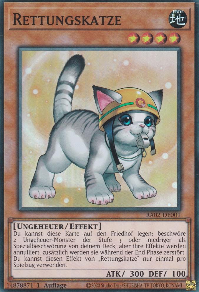 Rettungskatze (alternativ art) RA02-DE001 ist in Super Rare Yu-Gi-Oh Karte aus 25th Anniversary Rarity Collection 2 1.Auflage