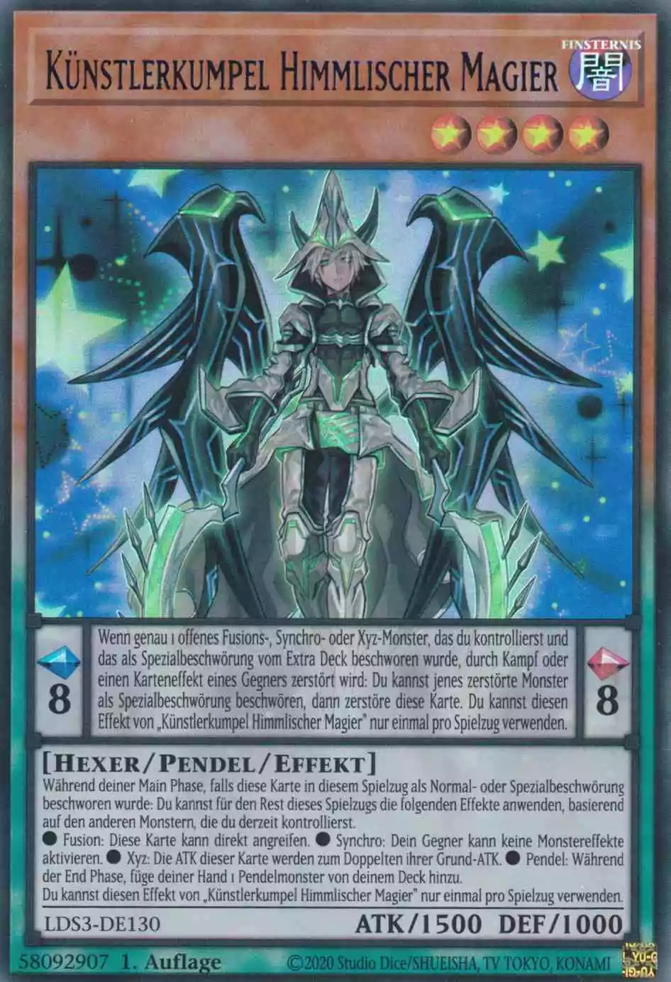 Künstlerkumpel Himmlischer Magier (blau) LDS3-DE130 ist in Colorful Ultra Rare Yu-Gi-Oh Karte aus Legendary Duelists Season 3 1.Auflage