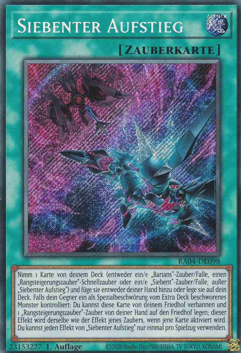 Siebenter Aufstieg RA04-DE098 ist in Secret Rare Yu-Gi-Oh Karte aus Quarter Century Stampede 1.Auflage