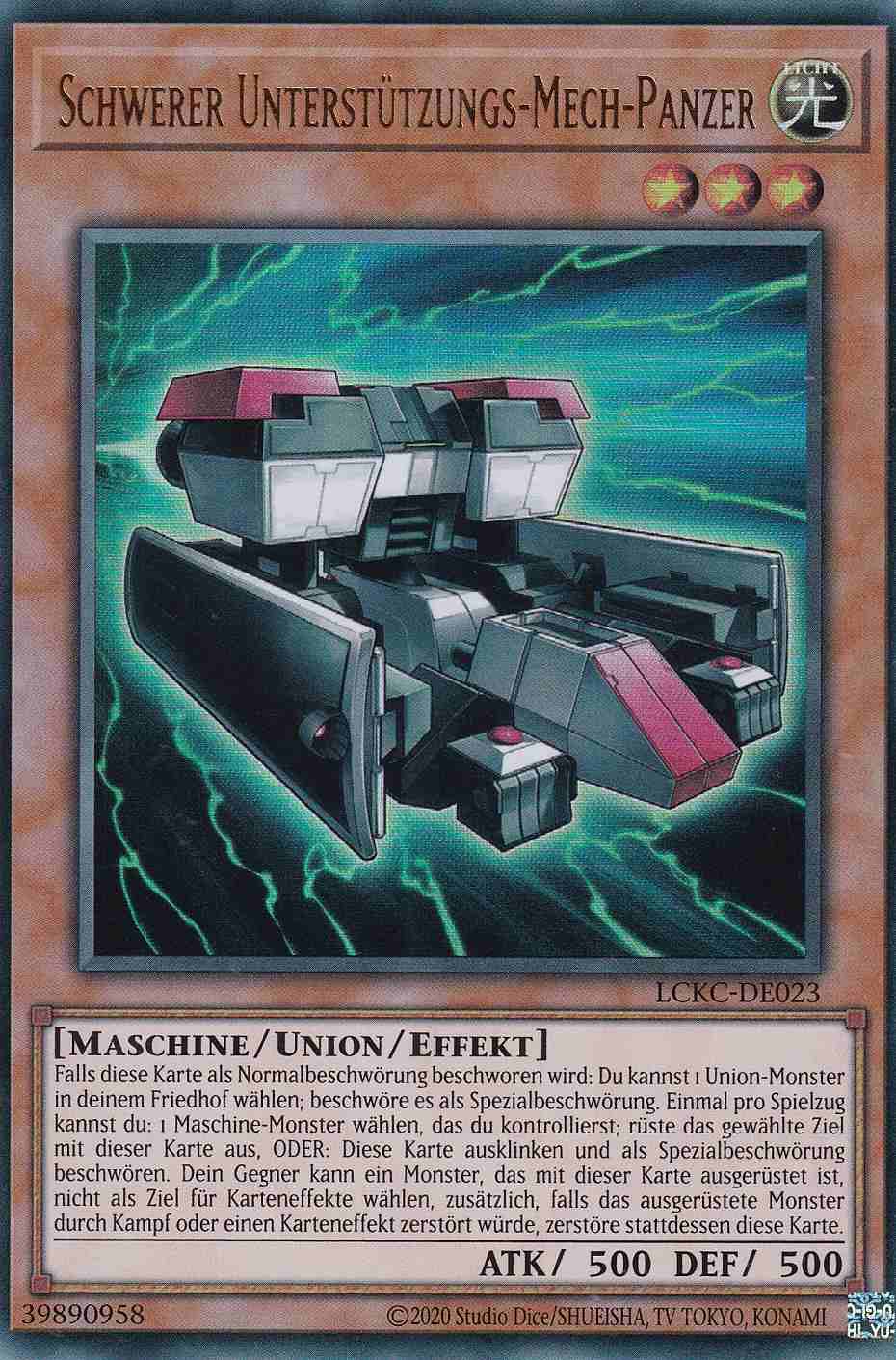 Schwerer Unterstützungs-Mech-Panzer Ultra Rare LCKC-DE023 Yugioh Karte Schwerer Unterstützungs-Mech-Panzer LCKC-DE023 ist in Ultra Rare Yu-Gi-Oh Karte aus Legendary Collection Kaiba unlimitiert