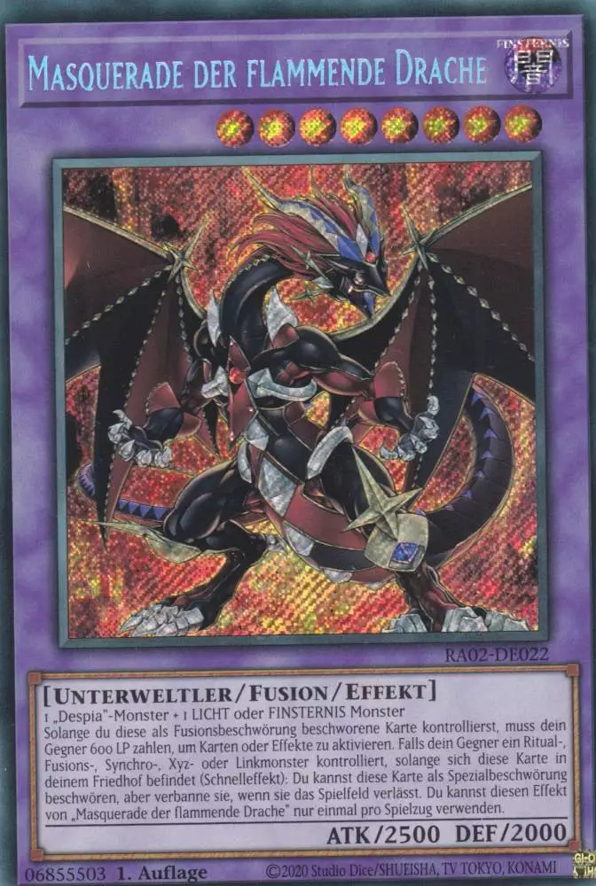 Masquerade der flammende Drache RA02-DE022 ist in Secret Rare Yu-Gi-Oh Karte aus 25th Anniversary Rarity Collection 2 1.Auflage