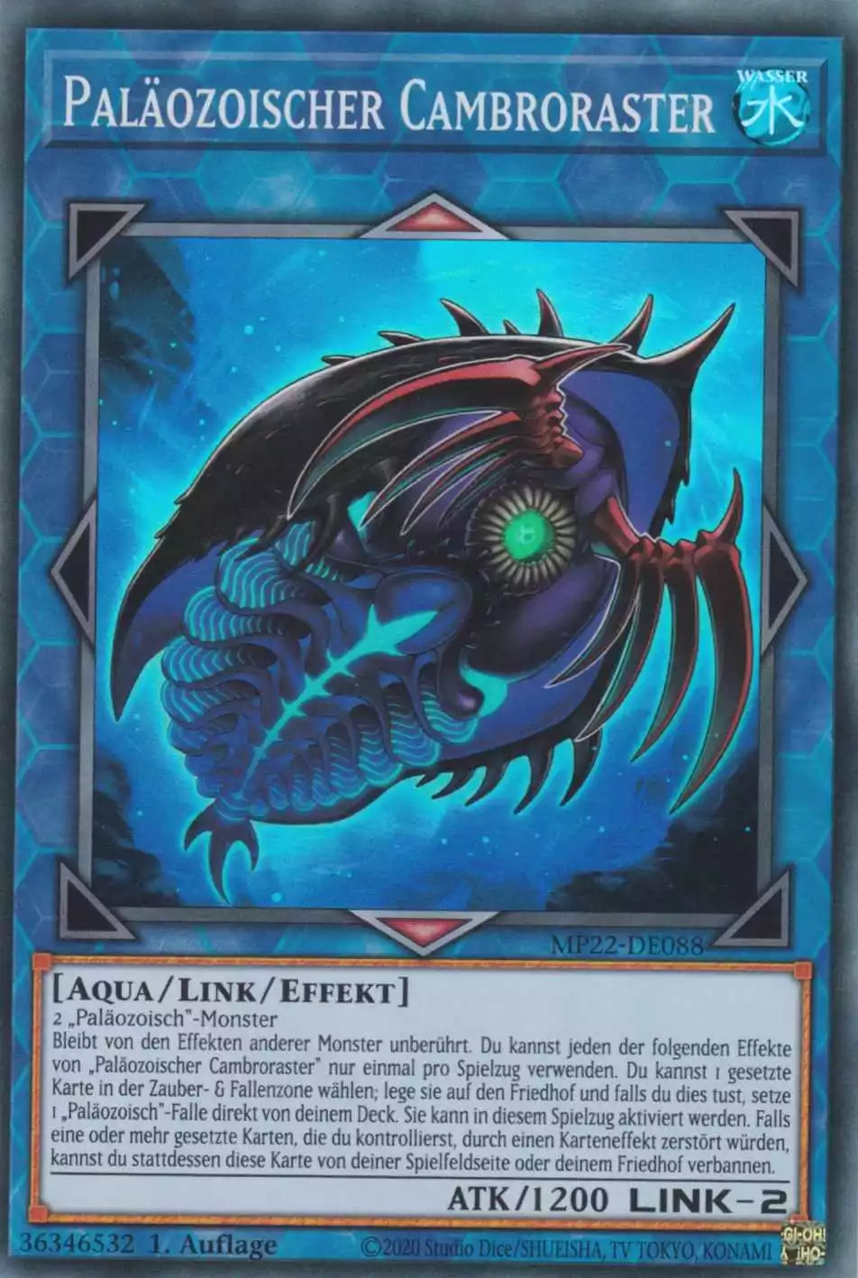 Paläozoischer Cambroraster MP22-DE088 ist in Super Rare Yu-Gi-Oh Karte aus Tin of the Pharaoh’s Gods 1.Auflage