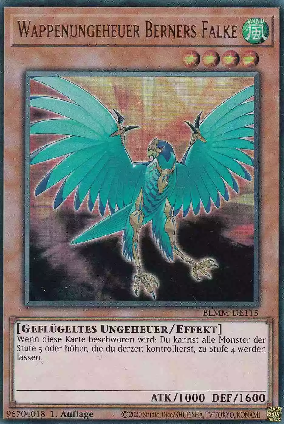 Wappenungeheuer Berners Falke Ultra Rare BLMM-DE115 Yugioh Karte Wappenungeheuer Berners Falke BLMM-DE115 ist in Ultra Rare Yu-Gi-Oh Karte aus Battles of Legend Monster Mayhem 1.Auflage