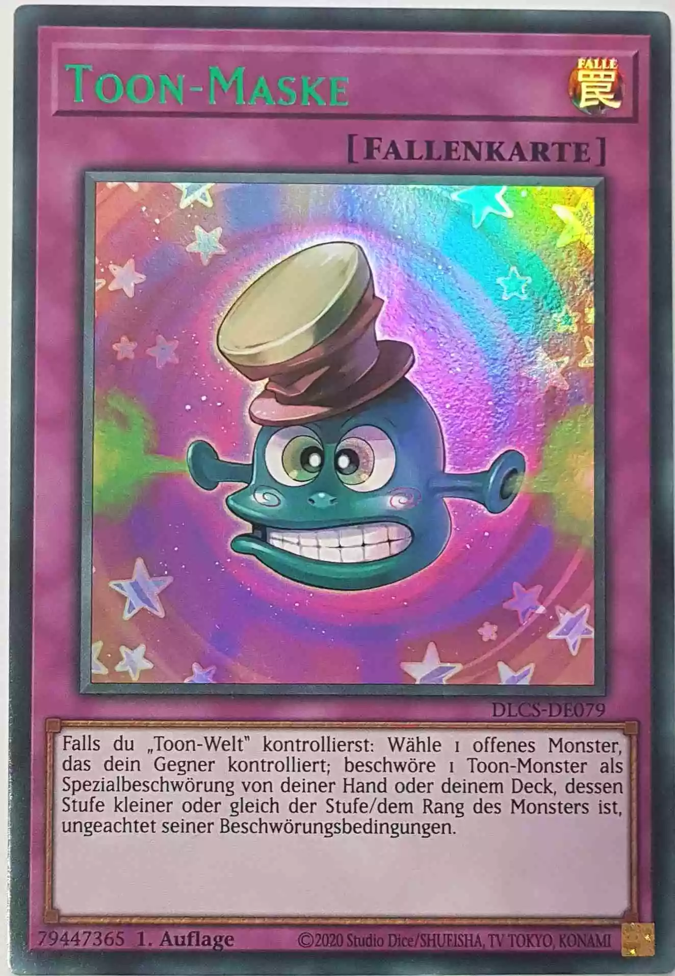dlcs-de079-g-toon-maske-gruen-colorful-ultra-rare Toon-Maske (grün) DLCS-DE079-G ist in Colorful Ultra Rare Yu-Gi-Oh Karte aus Dragons of Legend The Complete Series 1.Auflage