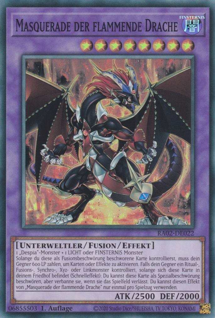 Masquerade der flammende Drache RA02-DE022 ist in Super Rare Yu-Gi-Oh Karte aus 25th Anniversary Rarity Collection 2 1.Auflage