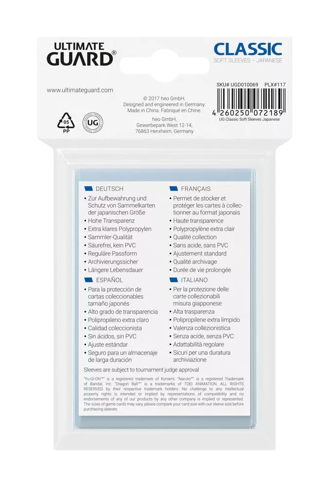 Ultimate Guard Classic Soft Sleeves Japanische Größe Transparent (100)