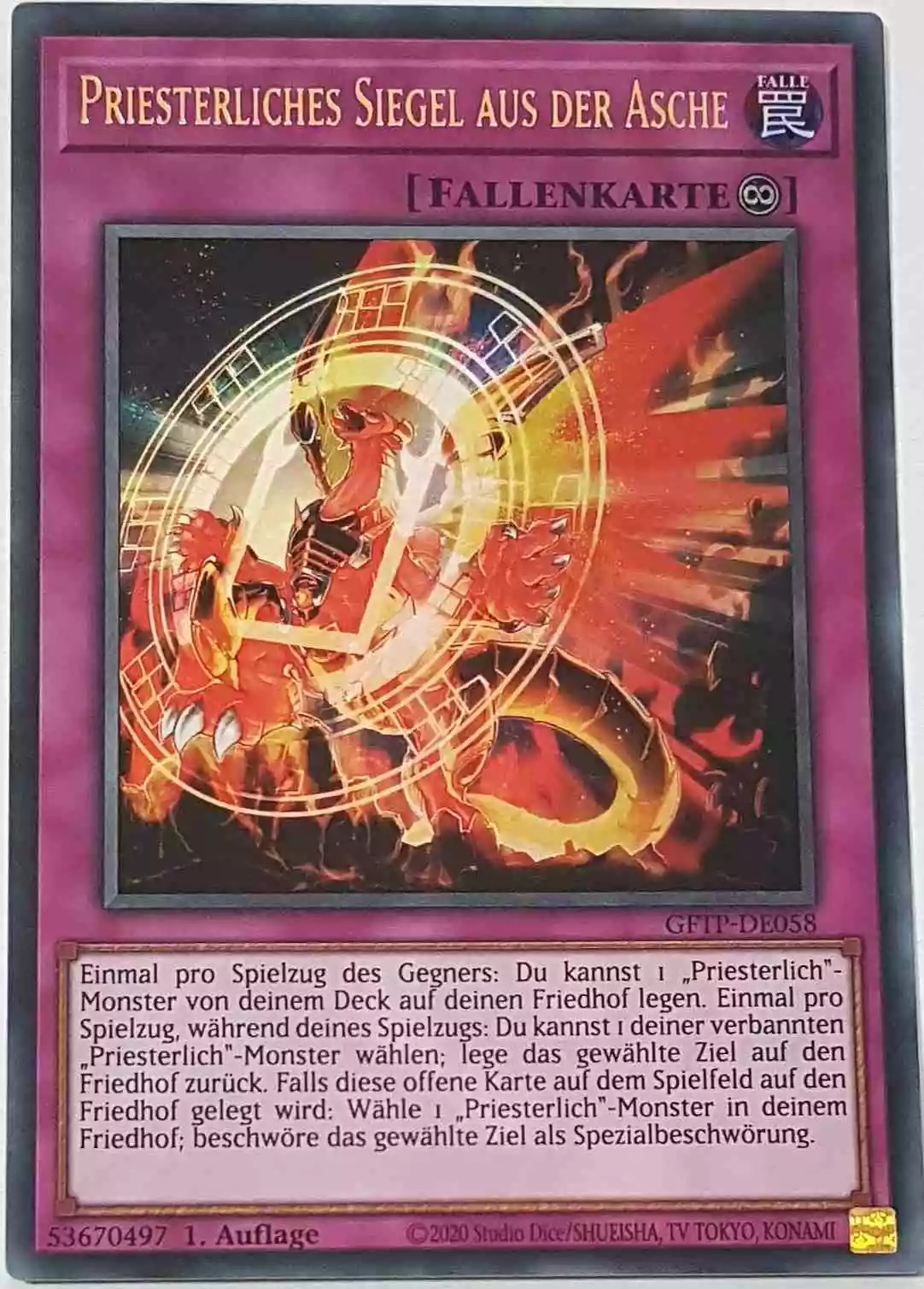Priesterliches Siegel aus der Asche GFTP-DE058 ist in Ultra Rare Yu-Gi-Oh Karte aus Ghost From The Past 1.Auflage