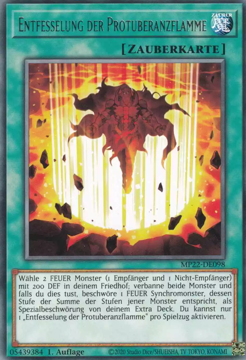 Entfesselung der Protuberanzflamme MP22-DE098 ist in Rare Yu-Gi-Oh Karte aus Tin of the Pharaoh’s Gods 1.Auflage