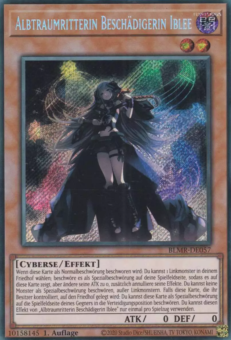 Albtraumritterin Beschädigerin Iblee BLMR-DE057 ist in Secret Rare Yu-Gi-Oh Karte aus Battles of Legend Monstrous Revenge 1.Auflage