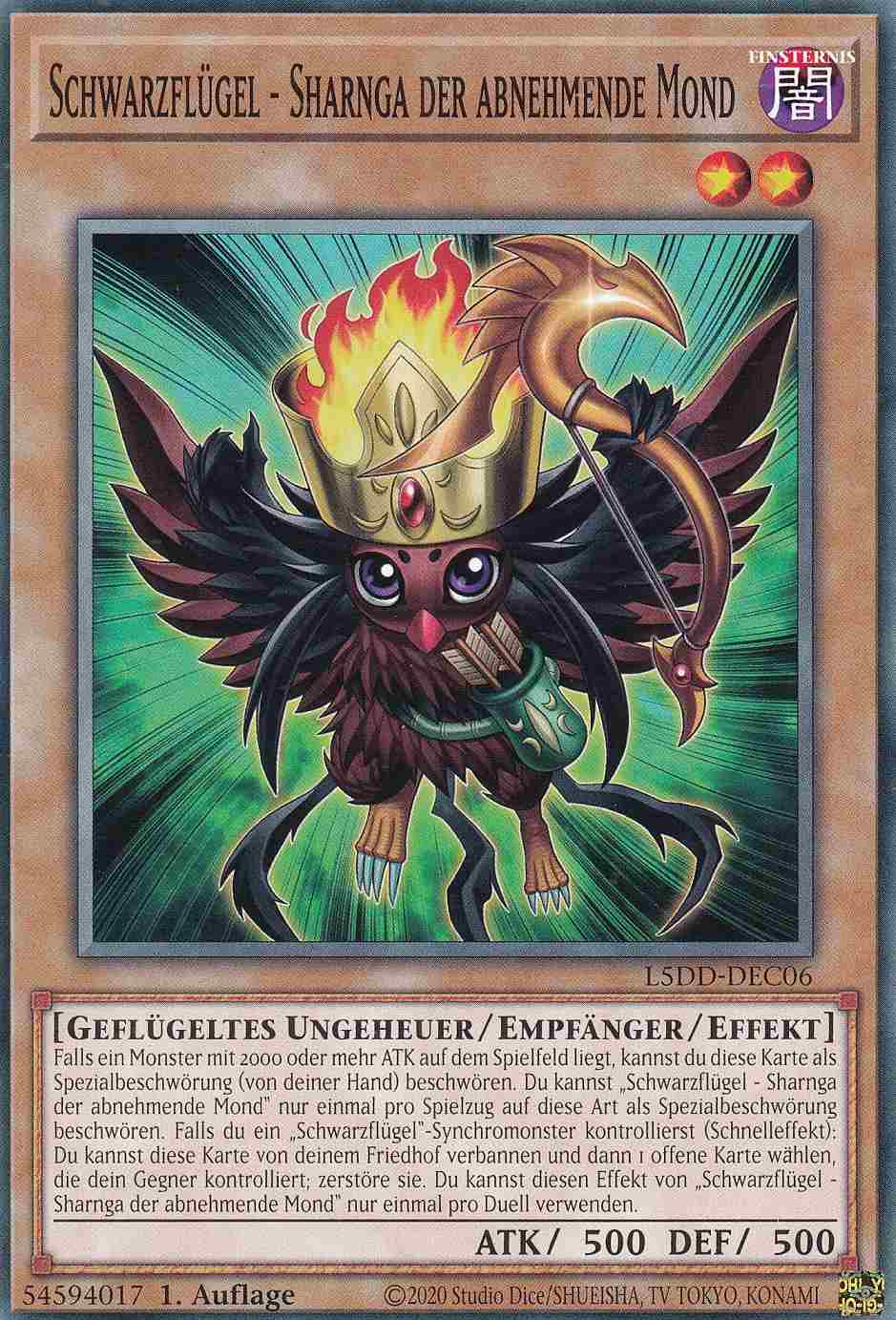 Schwarzflügel - Sharnga der abnehmende Mond Common L5DD-DEC06 Yugioh Karte Schwarzflügel - Sharnga der abnehmende Mond L5DD-DEC06 ist in Common Yu-Gi-Oh Karte aus Legendary 5D’s Decks 1.Auflage