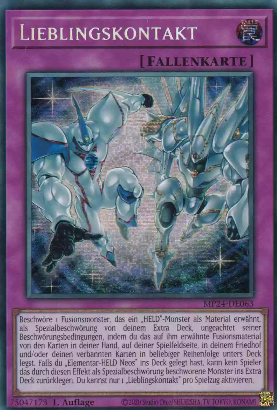 Lieblingskontakt MP24-DE063 ist in Prismatic Secret Rare Yu-Gi-Oh Karte aus 25th Anniversary Tin Dueling Mirrors 1.Auflage