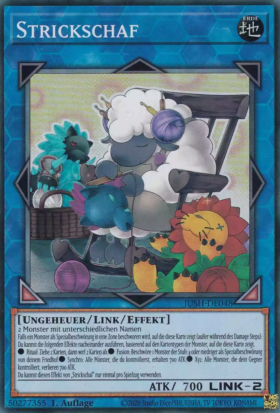 Strickschaf JUSH-DE048 ist in Super Rare Yu-Gi-Oh Karte aus Justice Hunters 1.Auflage
