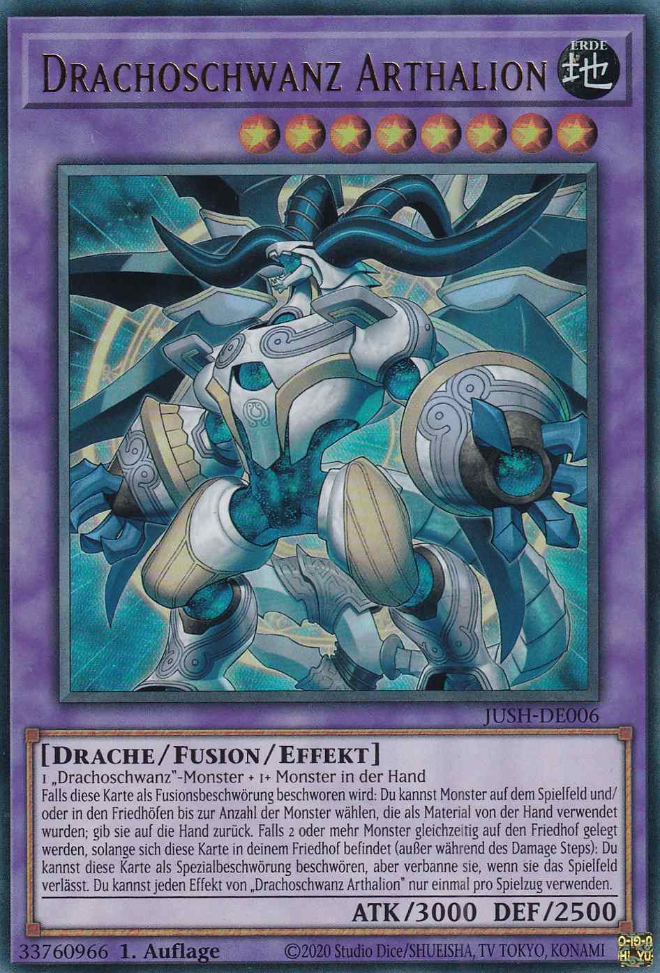 Drachoschwanz Arthalion JUSH-DE006 ist in Ultra Rare Yu-Gi-Oh Karte aus Justice Hunters 1.Auflage