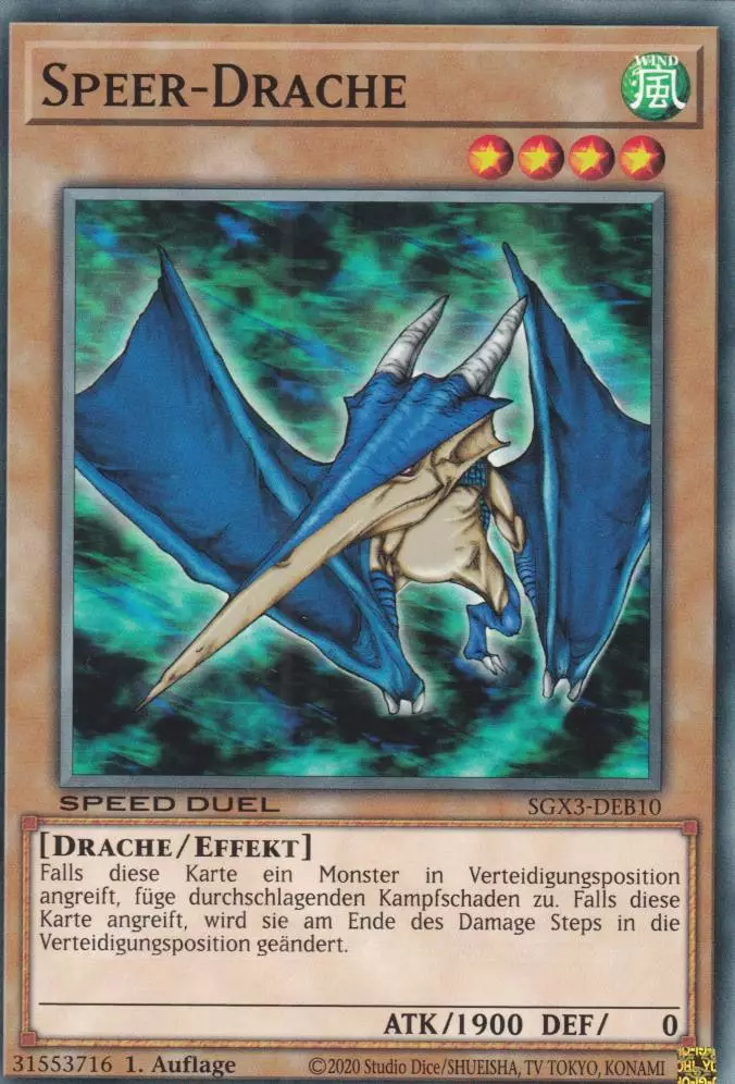 Speer-Drache SGX3-DEB10 ist in Common Yu-Gi-Oh Karte aus Speed Duel GX: Duelists of Shadows 1.Auflage