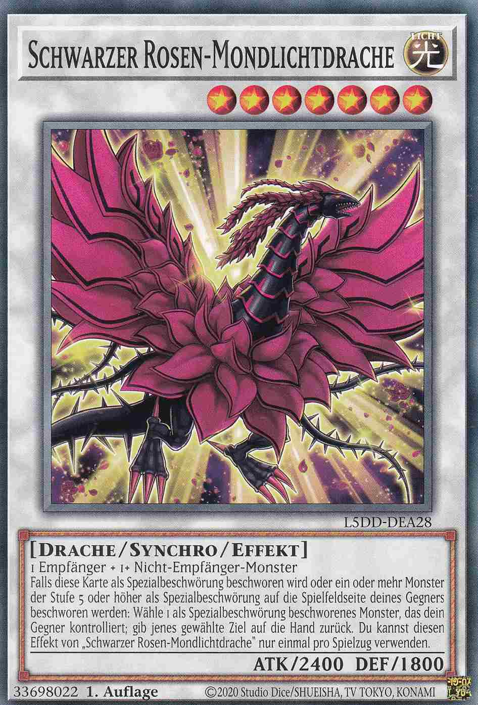 Schwarzer Rosen-Mondlichtdrache Common L5DD-DEA28 Yugioh Karte Schwarzer Rosen-Mondlichtdrache L5DD-DEA28 ist in Common Yu-Gi-Oh Karte aus Legendary 5D’s Decks 1.Auflage