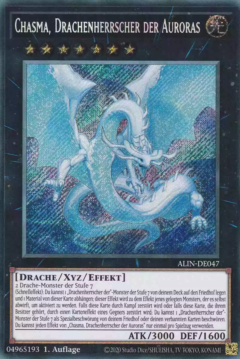 Chasma, Drachenherrscher der Auroras ALIN-DE047 ist in Secret Rare Yu-Gi-Oh Karte aus Alliance Insight 1.Auflage