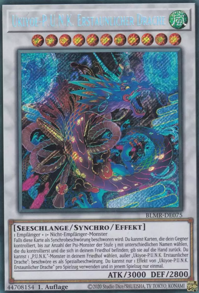 Ukiyoe-P.U.N.K. Erstaunlicher Drache BLMR-DE075 ist in Secret Rare Yu-Gi-Oh Karte aus Battles of Legend Monstrous Revenge 1.Auflage