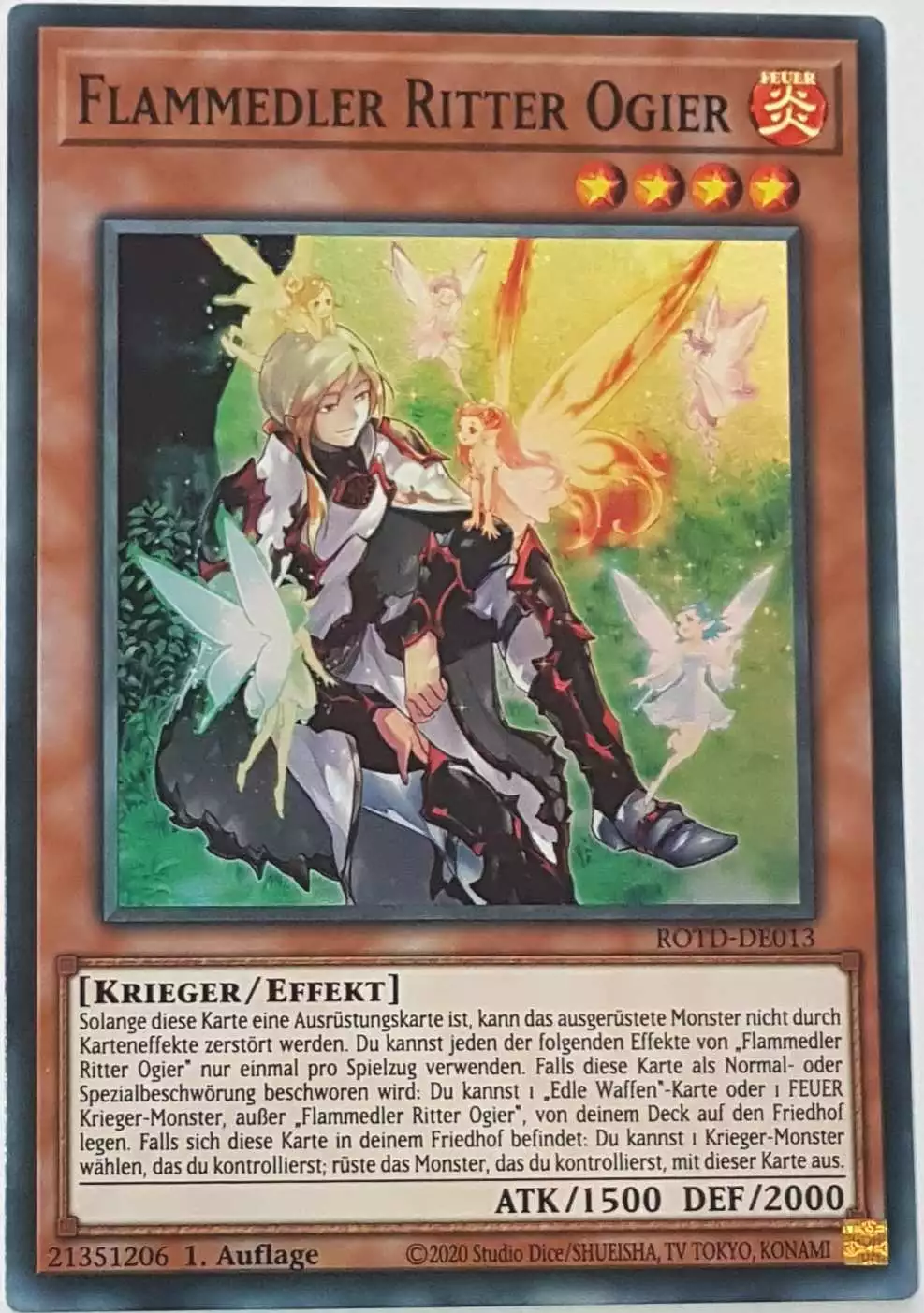 Flammedler Ritter Ogier ROTD-DE013 ist in Super Rare Yu-Gi-Oh Karte aus Rise of the Duelist 1.Auflage