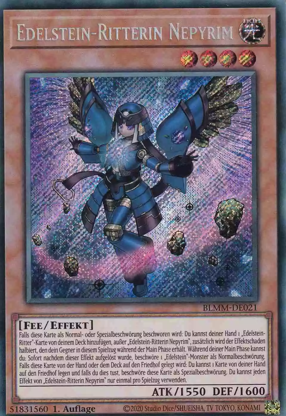 Edelstein-Ritterin Nepyrim Secret Rare BLMM-DE021 Yugioh Karte Edelstein-Ritterin Nepyrim BLMM-DE021 ist in Secret Rare Yu-Gi-Oh Karte aus Battles of Legend Monster Mayhem 1.Auflage
