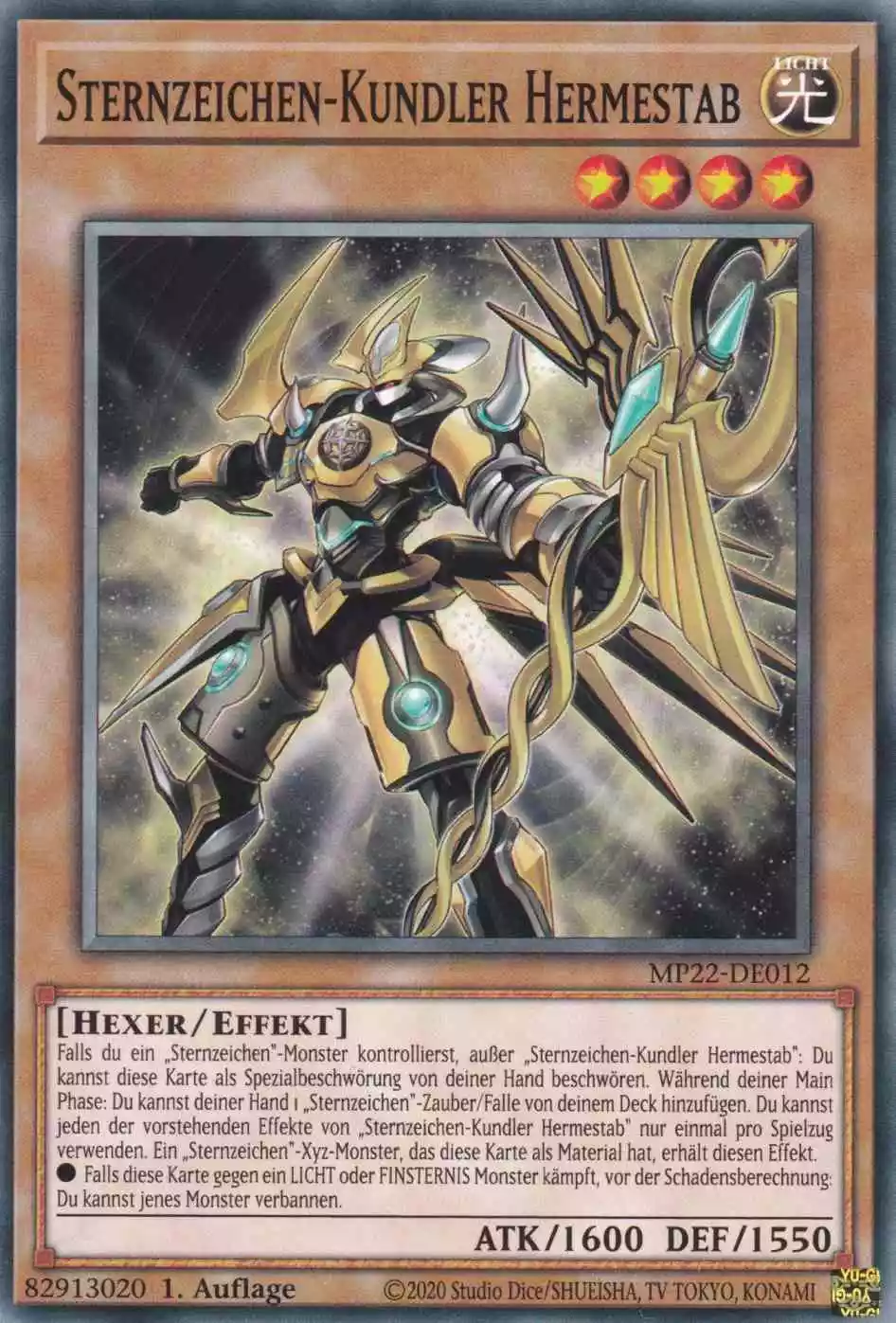 Sternzeichen-Kundler Hermestab MP22-DE012 ist in Common Yu-Gi-Oh Karte aus Tin of the Pharaoh’s Gods 1.Auflage