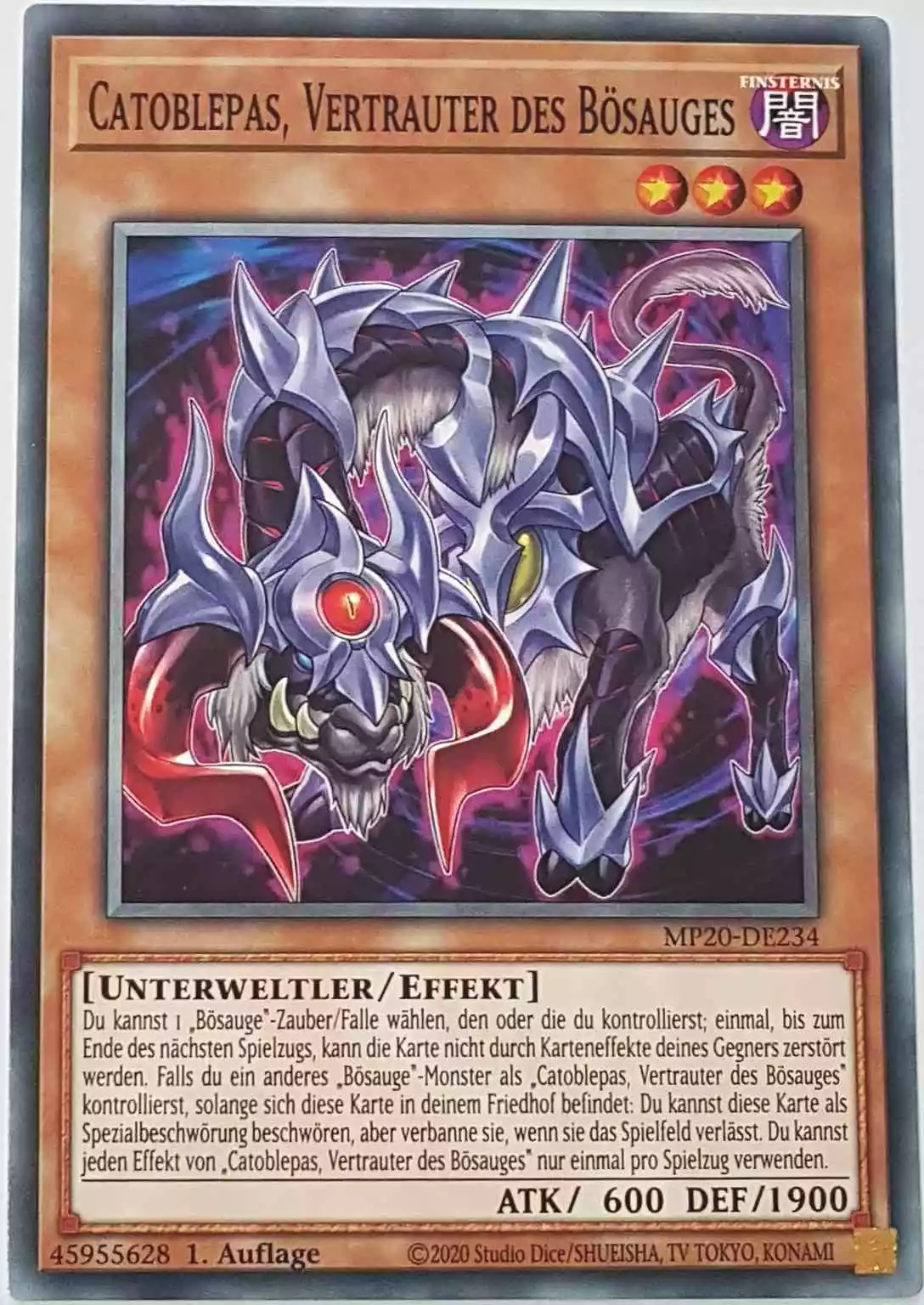 Catoblepas, Vertrauter des Bösauges MP20-DE234 ist in Common Yu-Gi-Oh Karte aus 2020 Tin of Lost Memories 1.Auflage