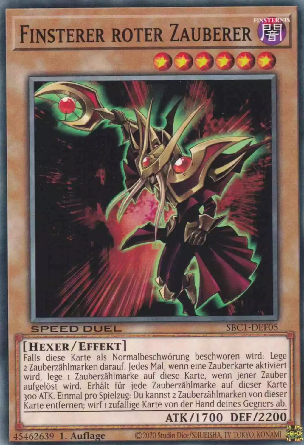 Finsterer roter Zauberer SBC1-DEF05 ist in Common Yu-Gi-Oh Karte aus Streets of Battle City 1.Auflage