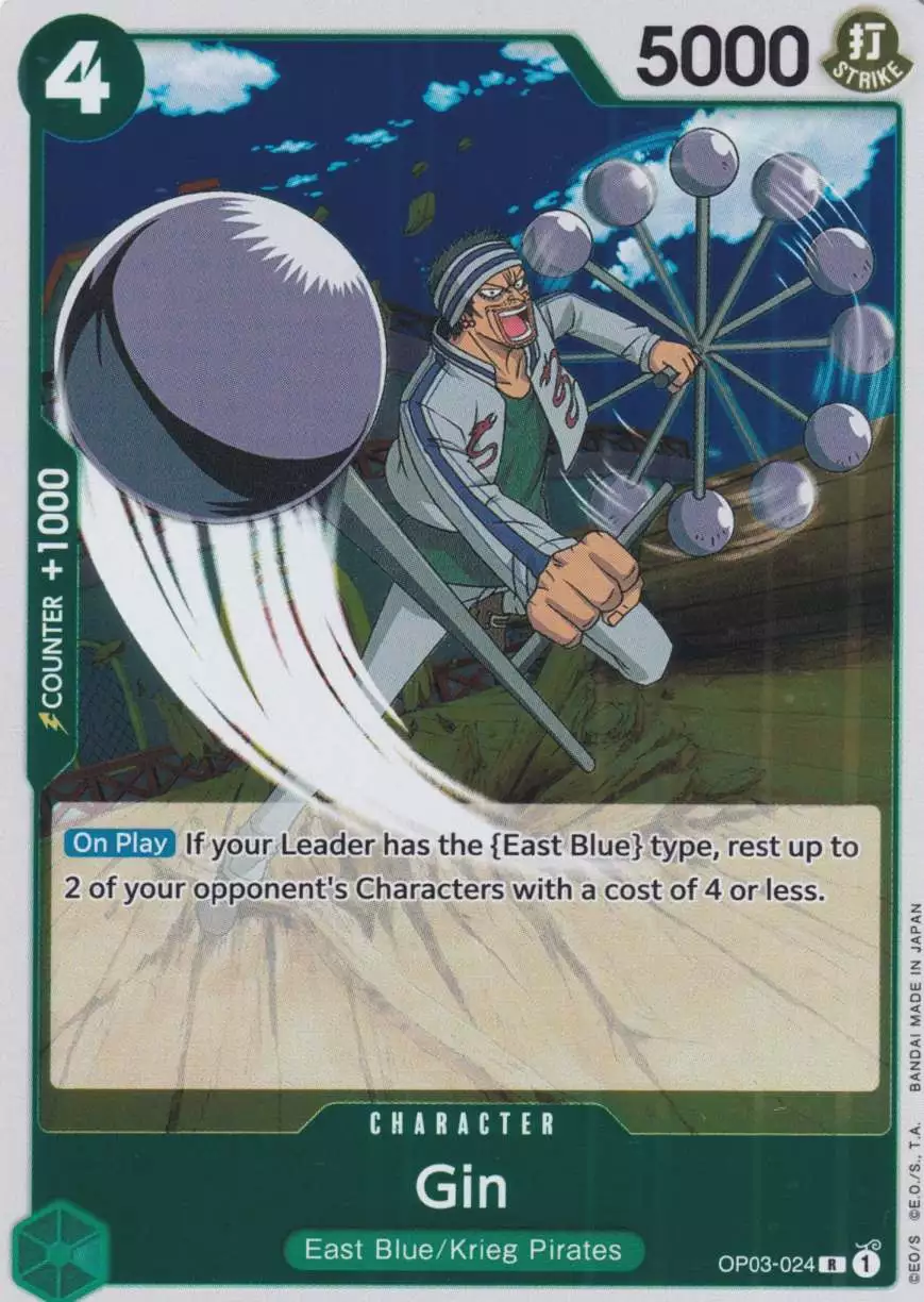 Gin OP03-024 ist in Rare. Die One Piece Karte ist aus Pillars of Strength OP-03 in Normal Art.