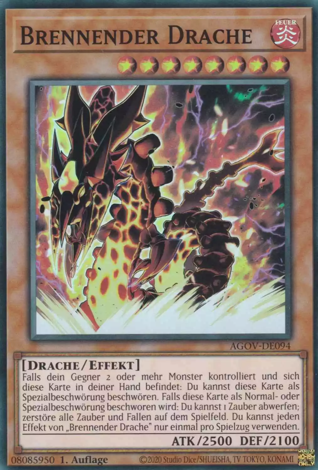 Brennender Drache AGOV-DE094 ist in Super Rare Yu-Gi-Oh Karte aus Age of Overlord 1.Auflage