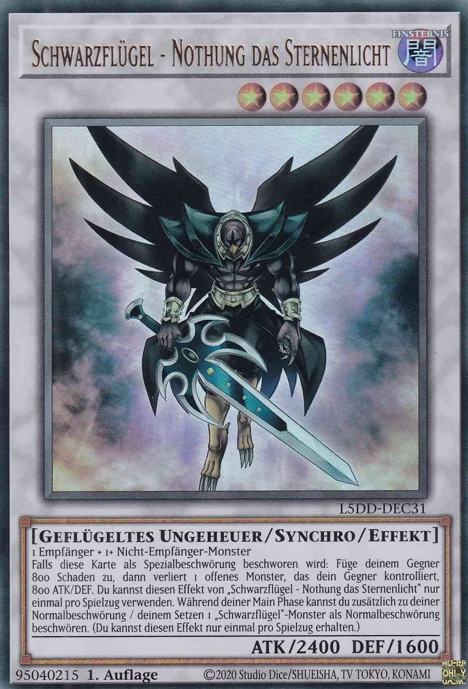 Schwarzflügel - Nothung das Sternenlicht Ultra Rare L5DD-DEC31 Yugioh Karte Schwarzflügel - Nothung das Sternenlicht L5DD-DEC31 ist in Ultra Rare Yu-Gi-Oh Karte aus Legendary 5D’s Decks 1.Auflage