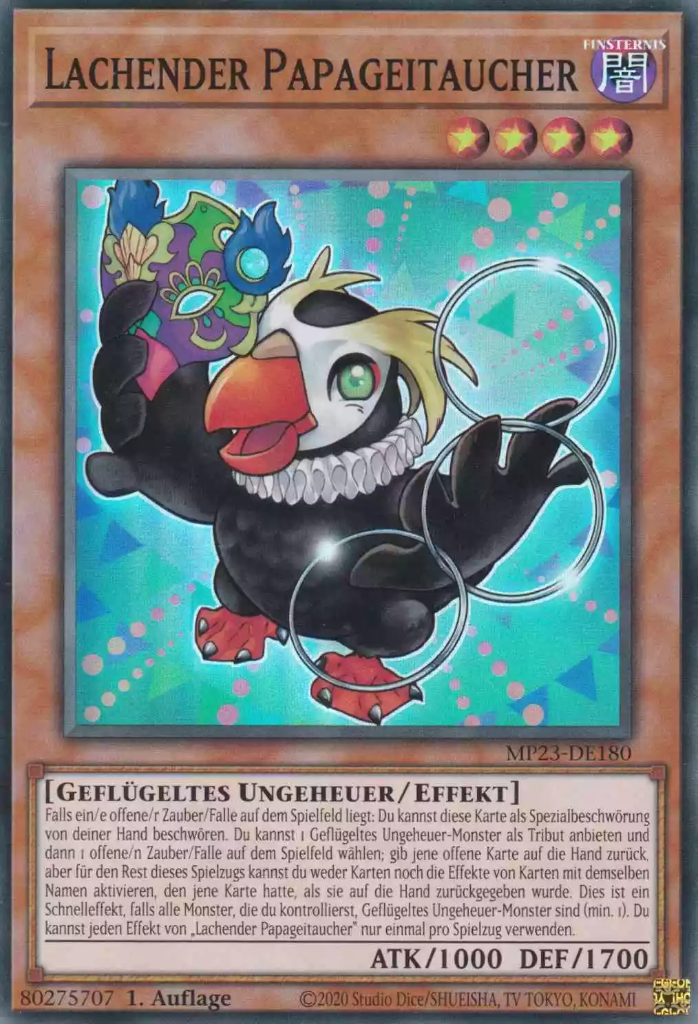 Lachender Papageitaucher MP23-DE180 ist in Super Rare Yu-Gi-Oh Karte aus 25th Anniversary Tin Dueling Heroes 1.Auflage
