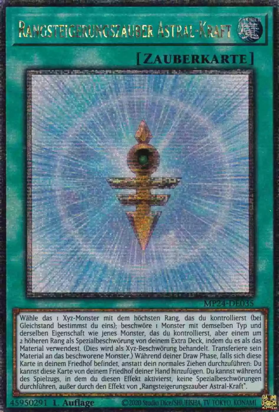 Rangsteigerungszauber Astral-Kraft Quarter Century Secret Rare MP24-DE035 Yugioh Karte Rangsteigerungszauber Astral-Kraft MP24-DE035 ist in Quarter Century Secret Rare Yu-Gi-Oh Karte aus 25th Anniversary Tin Dueling Mirrors 1.Auflage