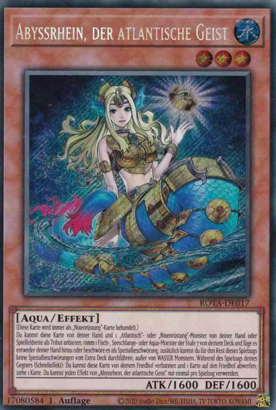 Abyssrhein, der atlantische Geist ROTA-DE017 ist in Secret Rare Yu-Gi-Oh Karte aus Rage of the Abyss 1.Auflage