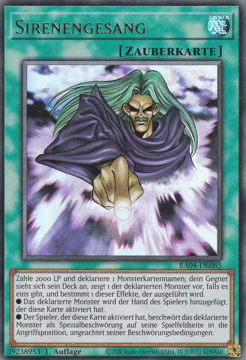 Sirenengesang Ultra Rare RA04-DE085 Yugioh Karte Sirenengesang RA04-DE085 ist in Ultra Rare Yu-Gi-Oh Karte aus Quarter Century Stampede 1.Auflage
