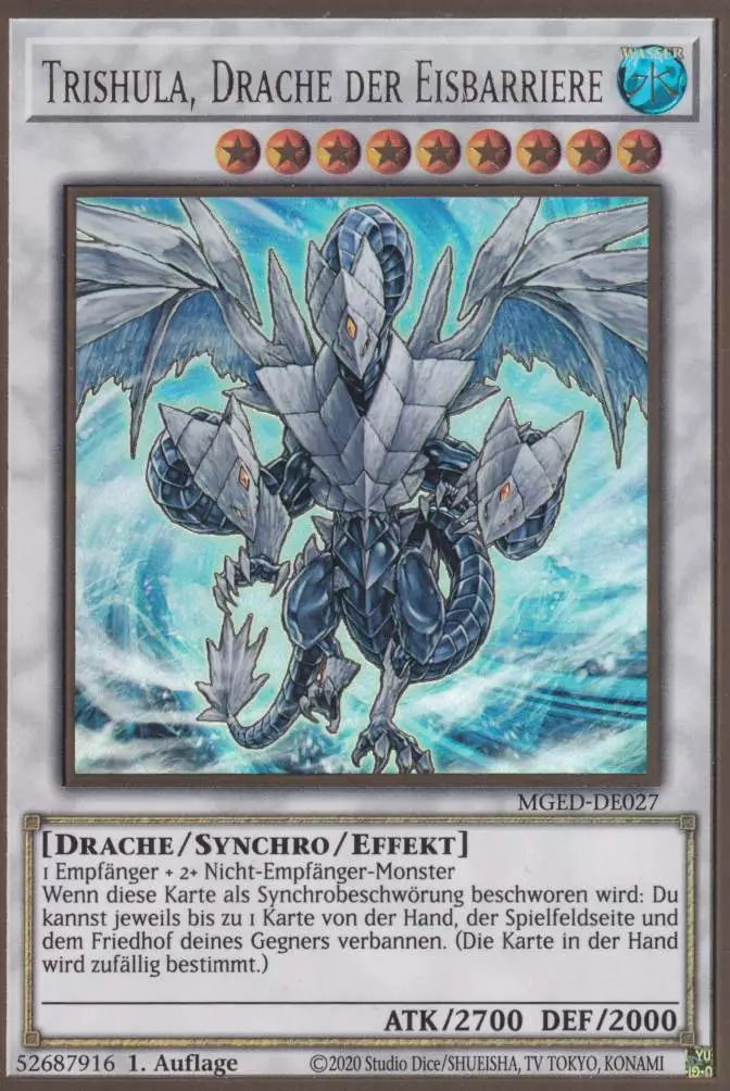 Trishula, Drache der Eisbarriere MGED-DE027 ist in Premium Gold Rare Yu-Gi-Oh Karte aus Maximum Gold El Dorado 1.Auflage