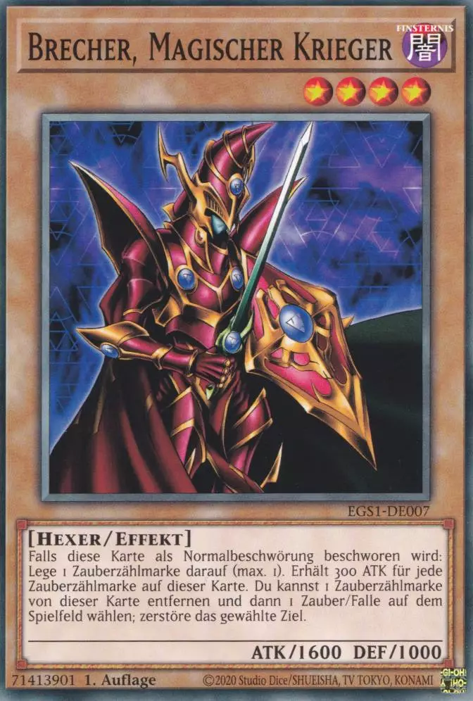 Brecher, Magischer Krieger EGS1-DE007 ist in Common Yu-Gi-Oh Karte aus God Deck Slifer 1.Auflage