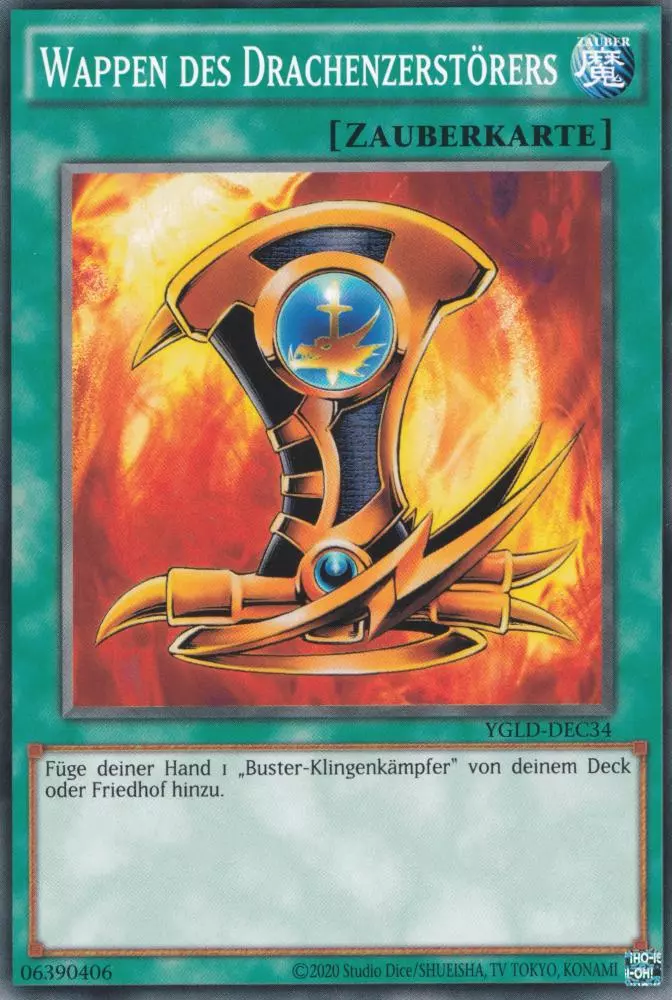 Wappen des Drachenzerstörers YGLD-DEC34 ist in Common Yu-Gi-Oh Karte aus Yugis Legendary Decks - King of Games unlimitiert