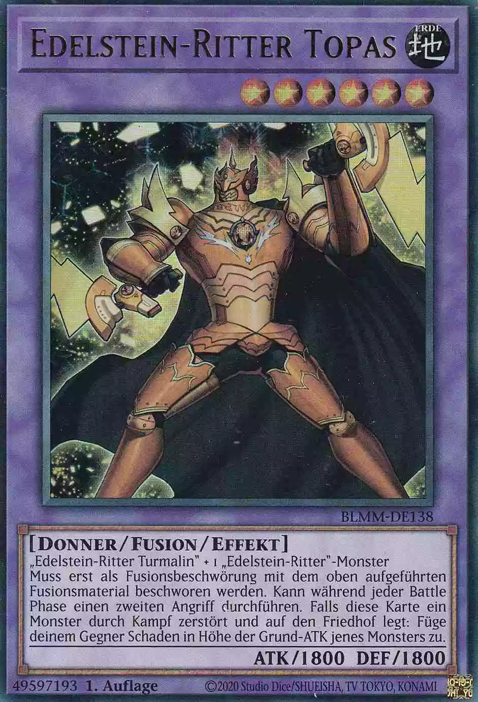 Edelstein-Ritter Topas Ultra Rare BLMM-DE138 Yugioh Karte Edelstein-Ritter Topas BLMM-DE138 ist in Ultra Rare Yu-Gi-Oh Karte aus Battles of Legend Monster Mayhem 1.Auflage