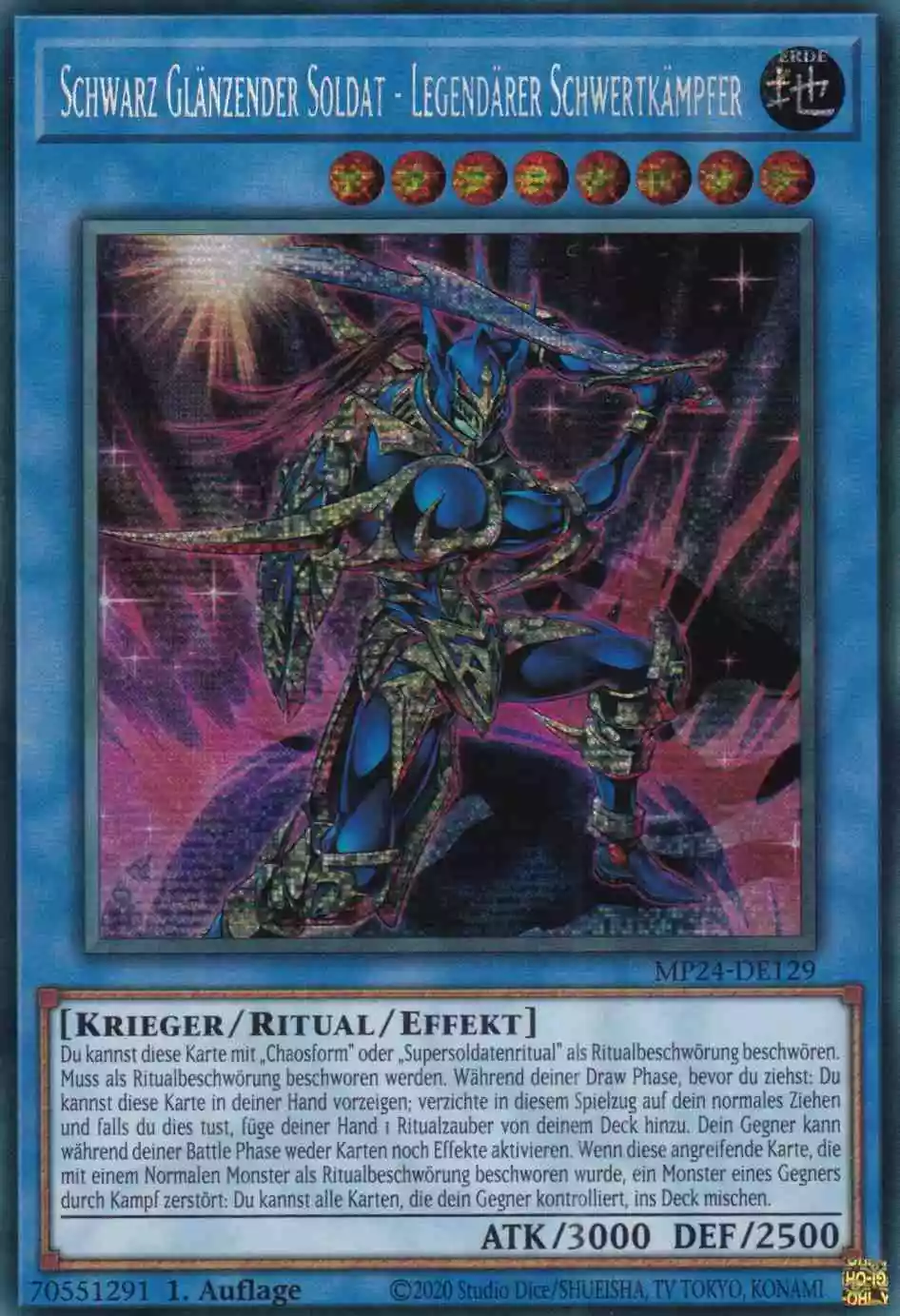 Schwarz Glänzender Soldat - Legendärer Schwertkämpfer MP24-DE129 ist in Prismatic Secret Rare Yu-Gi-Oh Karte aus 25th Anniversary Tin Dueling Mirrors 1.Auflage