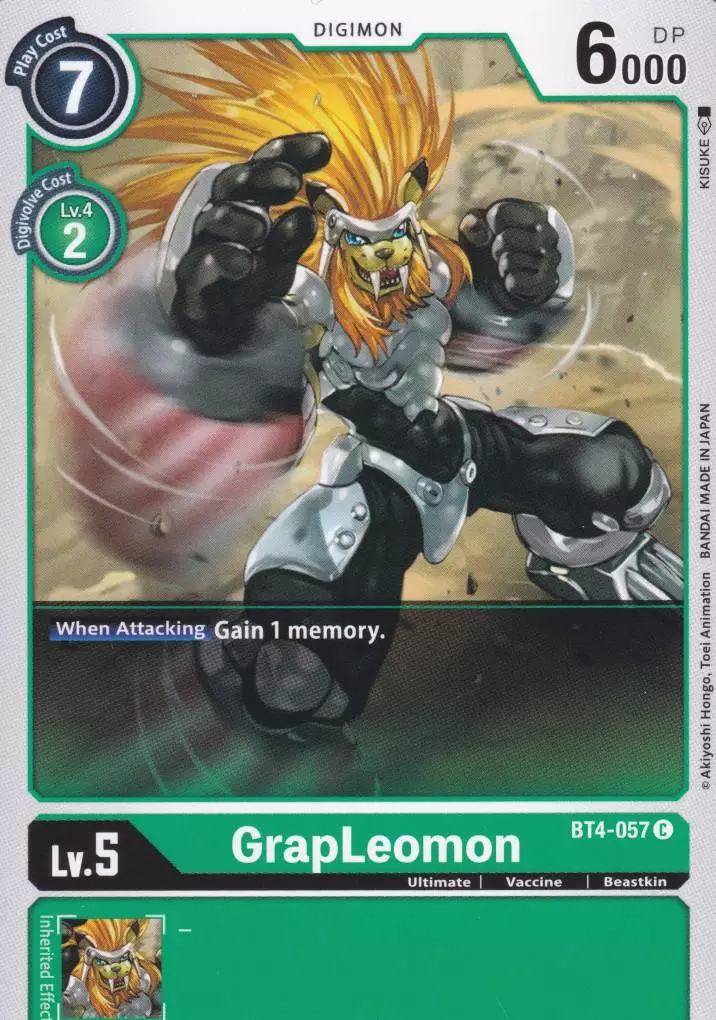 bt4-057-grapleomon-common-great-legend-bt04 GrapLeomon BT4-057 ist in Common. Die Digimon Karte ist aus Great Legend BT04