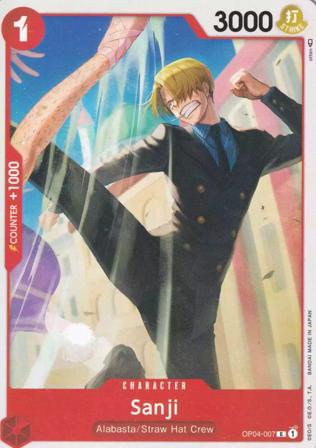 Sanji OP04-007 ist in Common. Die One Piece Karte ist aus Kingdoms Of Intrigue in Normal Art.