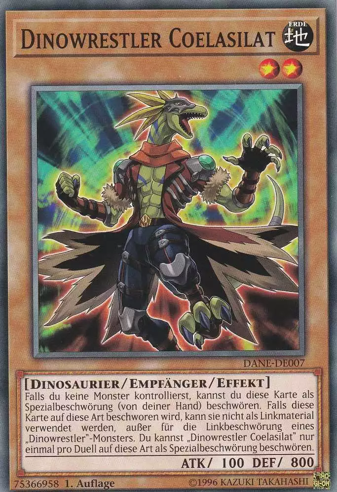 Dinowrestler Coelasilat DANE-DE007 ist in Common Yu-Gi-Oh Karte aus Dark Neostorm 1.Auflage